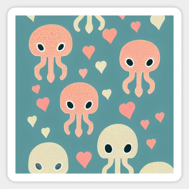 Octopus n' Hearts - Super Cute Colorful Cephalopod Pattern Sticker by JensenArtCo